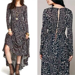 Free People First Kiss Leopard Animal Print Long Sleeve Maxi Dress Size XS